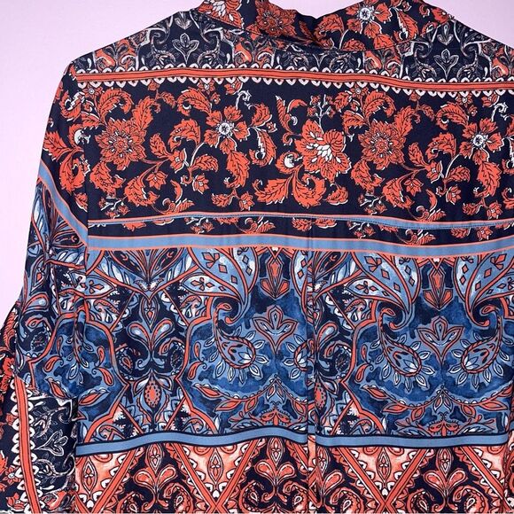 Chico's Midi Shirt Dress Size 10 Blue orange Short Ruffle Sleeve Collar - Picture 7 of 8